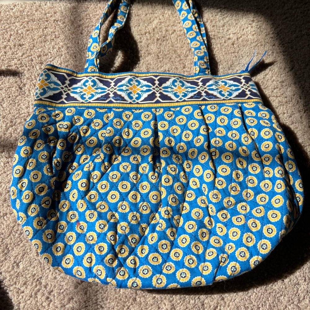 VERA BRADLEY Blue and Yellow Patterned Tote Bag w/ Front Pockets - Picture 11 of 13